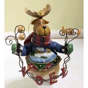 Fabric Mache Reindeer Deer Christmas Tree Ornament Noel Blue Sweater 3D